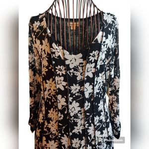 Black White Sheer Maxi Dress Long Flowy Coldwater Creek Fit Flare Floral New